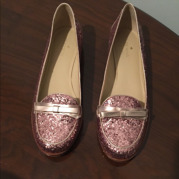 kate spade Shoes - Kate Spade Pink Glitter Cora Bow Loafers S9.5M